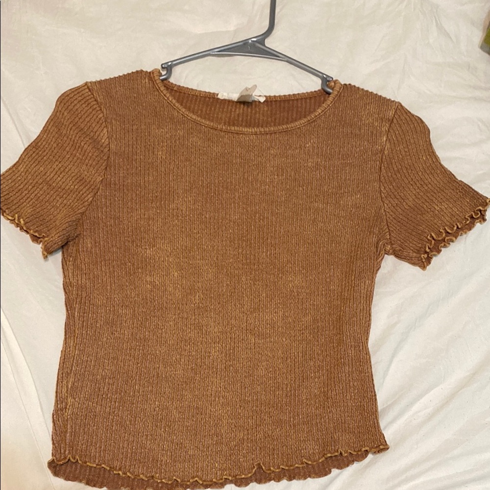 Caution To The Wind Ribbed Tan Fitted T-Shirt